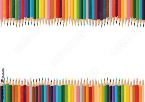 A vibrant arrangement of colorful pencils forms a decorative border.