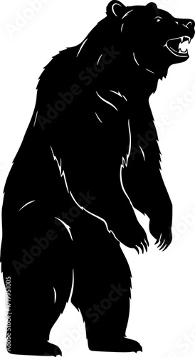 Grizzly bear silhouette standing upright on hind legs roaring with claws and powerful body 