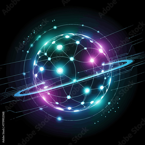 Abstract glowing light trails with geometric shapes and gradients