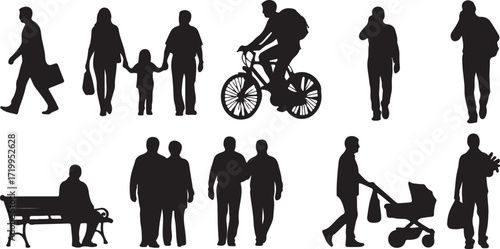 Group of People Silhouettes – Vector Illustration of Human Figures in Crowd, Families, Friends, Teams, and Business Groups Standing, Walking, Talking, and Celebrating Together