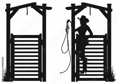 Cowgirl at Ranch Gate Silhouette