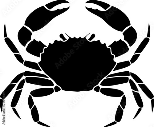 Crab silhouette with raised claws segmented shell and legs symmetrical crustacean seafood animal design  