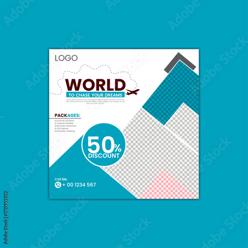 Modern Travel Social Media Post Template for Instagram and Facebook – Vacation, Holiday, Tourism Banner Design