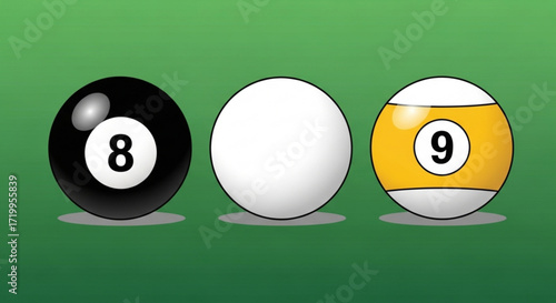 billiard balls on a green table