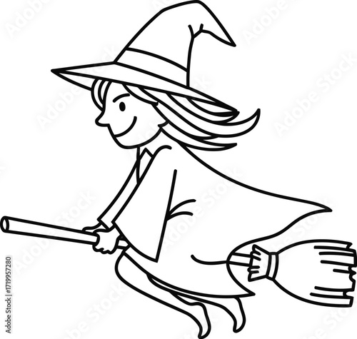 Cartoon witch flying on broomstick for halloween design use