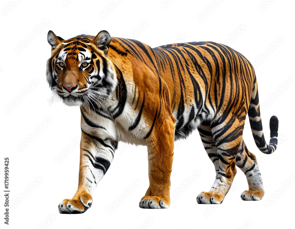 Obraz premium Front-Angle View of Bengal Tiger Walking, PNG Transparent