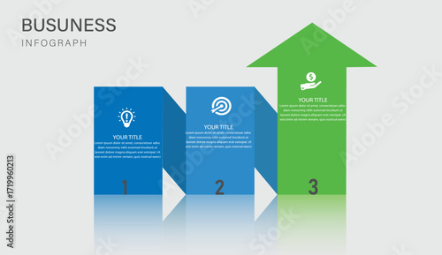 3 Step Business Growth Infographic with Icons and Arrow