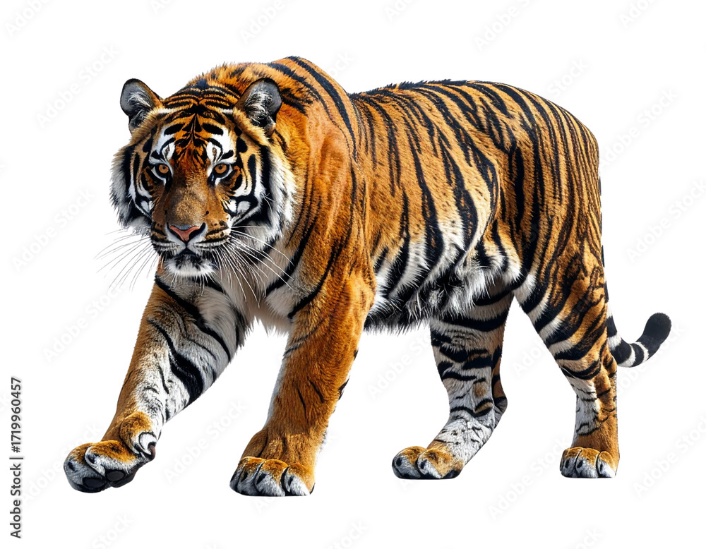 Obraz premium Front-Angle View of Bengal Tiger Walking, PNG Transparent