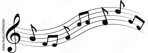 Music notes wave, Curve musical signs, sound wave line symbol.