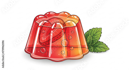 Delicious strawberry jelly dessert with mint sweet treat with fresh fruit and herb tasty gelatin dessert for kids and adults