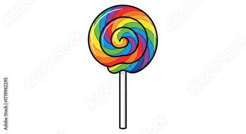 A vibrant and colorful lollipop with a swirling rainbow pattern, , perfect for candy lovers and sweet treat enthusiasts alike