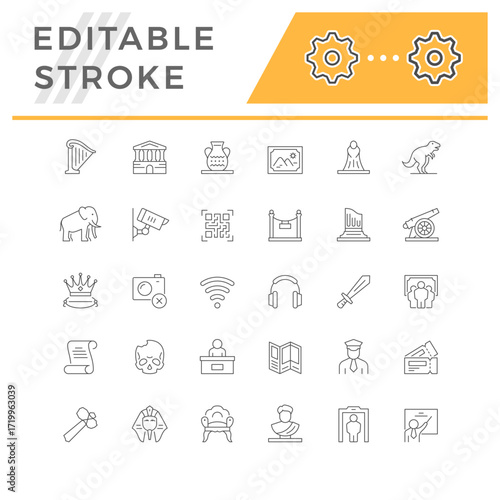 Set line icons of museum