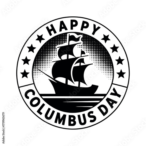 Black silhouette of a sailing ship on water with text