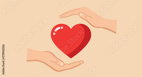 Hands Holding and Protecting a Red Heart