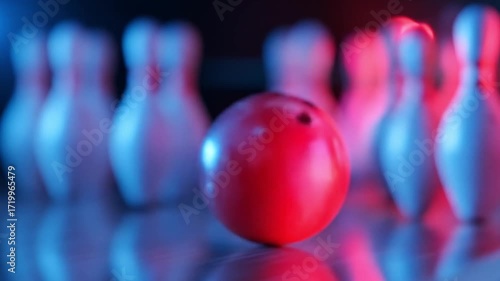Close-up of a bowling ball with vibrant neon lighting