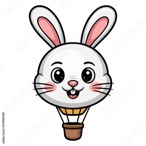 A cute rabbit soaring high in a hot air balloon, enjoying the freedom of flight