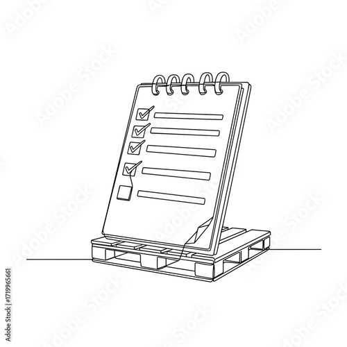 Checklist on pallet in minimalist black line art style