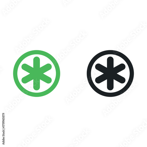 Green and black asterisk symbols in circles vector