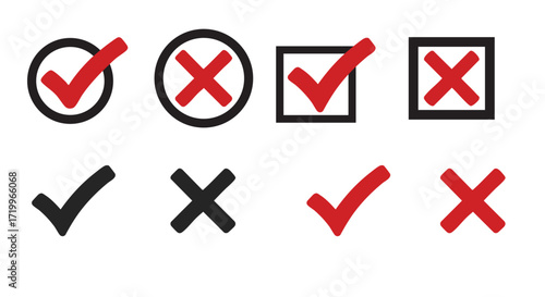 A set of different check and cross marks, used to indicate correct or incorrect choices
