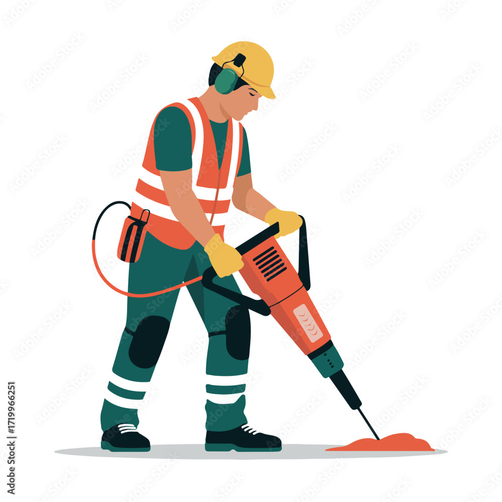 Fototapeta premium Construction worker using jackhammer