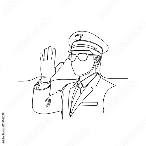 Police officer saluting in continuous line drawing style