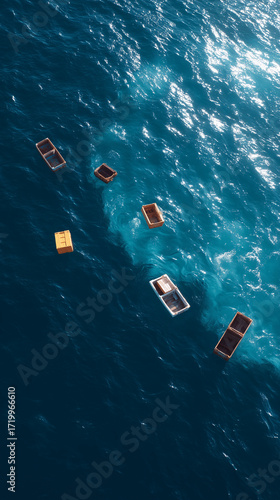 Aerial View of Boats Floating on Blue Ocean Water 