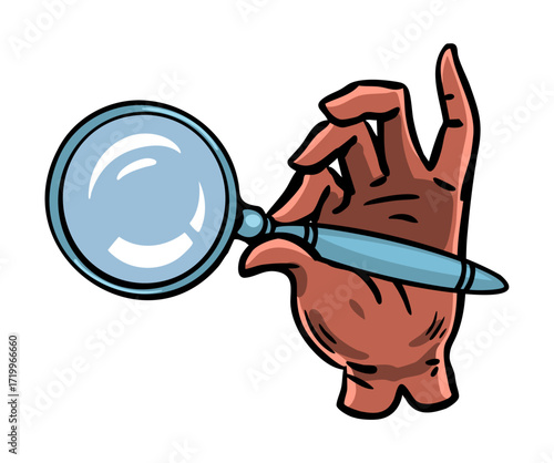 Hand holding magnifying glass isolated vector illustration