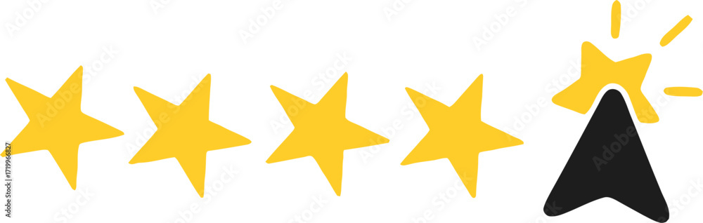 Obraz premium Five star rating with cursor click icon symbolizing customer feedback, online review, best quality service, satisfaction rating system, testimonial and user experience