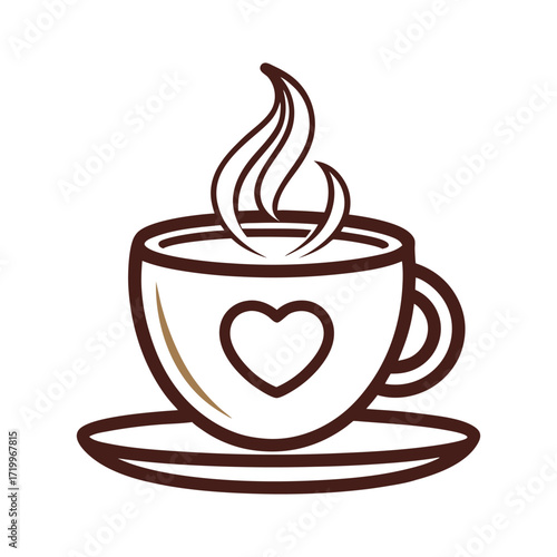 Charming line art illustration of coffee cup and heart symbol