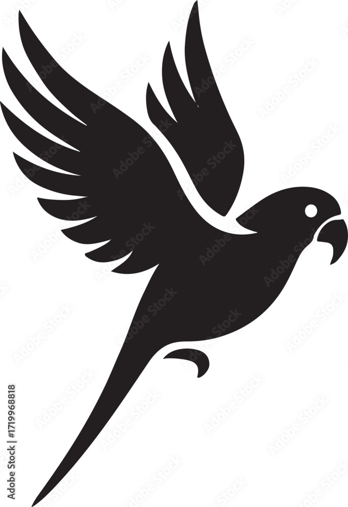 Obraz premium PrintSilhouette of a black parrot in flight with wings spread wide