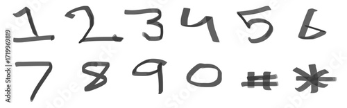 A handwritten display of the numbers one to nine, and zero, along with the hash and asterisk symbols.