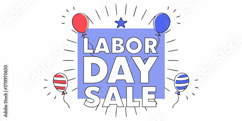 Create a vibrant Labor Day Sale banner. Use a bold red background with starburst or radial light effects. Include the text 'LABOR DAY SALE' in large, bold white letters at the center. Surround the tex