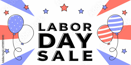 Create a vibrant Labor Day Sale banner. Use a bold red background with starburst or radial light effects. Include the text 'LABOR DAY SALE' in large, bold white letters at the center. Surround the tex