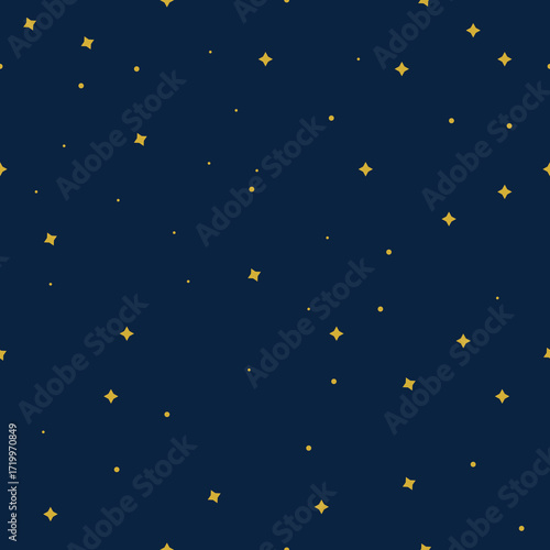 Minimalist Yellow Stars Seamless Pattern on Dark Blue Night Sky Background