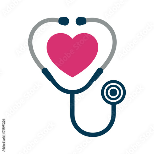 Pink heart inside stethoscope graphic blue gray