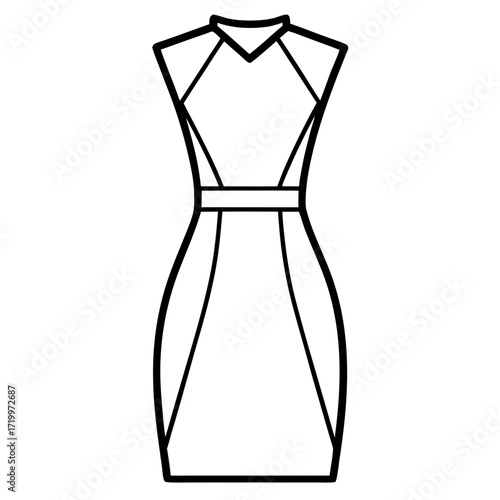 Minimalist Sheath Dress Line Art Vector Illustration on White Background
