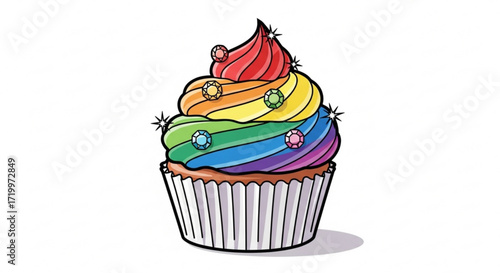 A delightful rainbow cupcake illustration, perfect for adding a sweet and colorful touch to any project or design