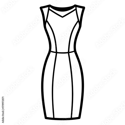 Minimalist Sheath Dress Line Art Vector Illustration on White Background