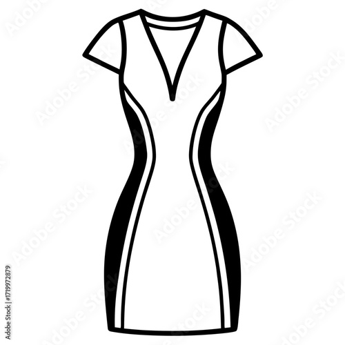 Minimalist Sheath Dress Line Art Vector Illustration on White Background