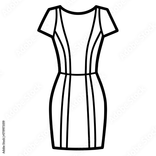 Minimalist Sheath Dress Line Art Vector Illustration on White Background