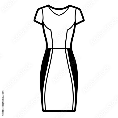 Elegant Simple Sheath Dress Fashion Outline Vector Drawing Isolated on White