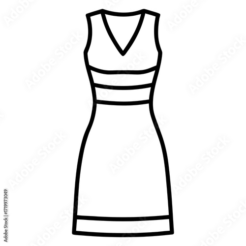 Elegant Simple Sheath Dress Fashion Outline Vector Drawing Isolated on White