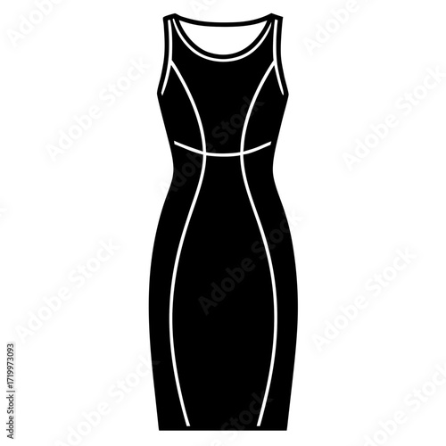 Elegant Simple Sheath Dress Fashion Outline Vector Drawing Isolated on White