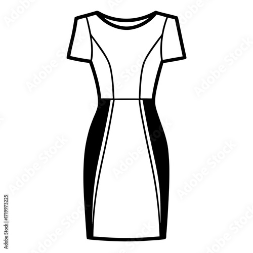 Elegant Simple Sheath Dress Fashion Outline Vector Drawing Isolated on White