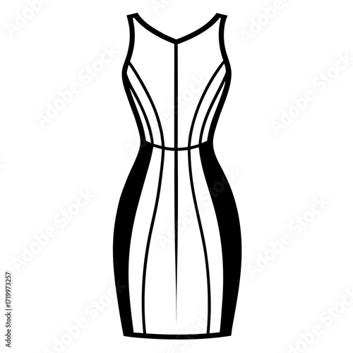 Elegant Simple Sheath Dress Fashion Outline Vector Drawing Isolated on White