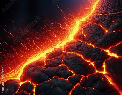 lava crack with fire red volcano floor effect broken land and volcanic destruction on black background realistic thunderbolt energy line neon crash flame top view color land break design