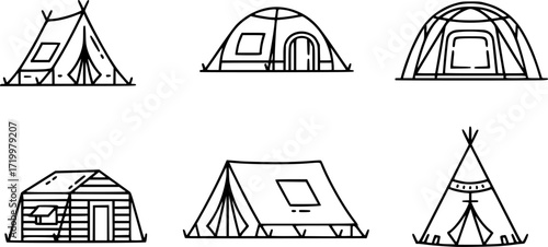 Set of tent line icons.