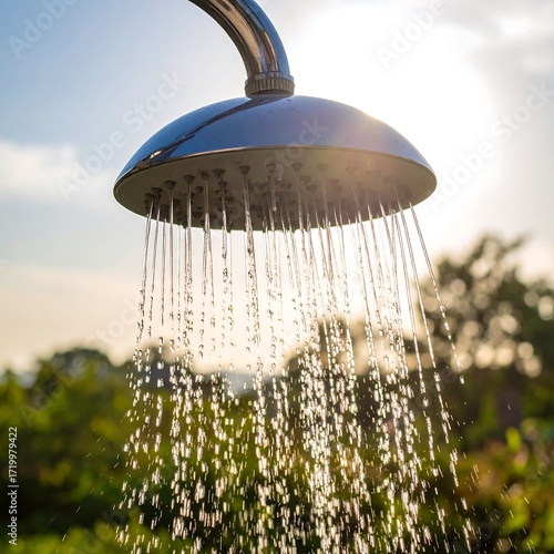 Outdoor shower head spraying water