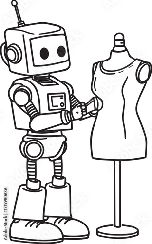 A diverse set of vector illustrations showing robots in creative, caregiving, coding, farming, and transport roles. EPS-ready line art for education, innovation, and future lifestyle themes.