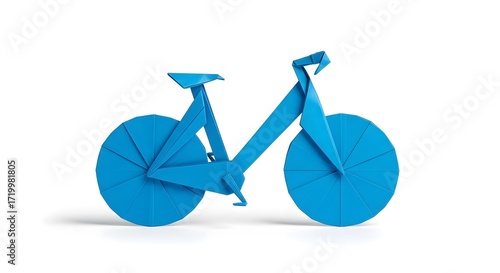 Blue Origami Bicycle on White Background.